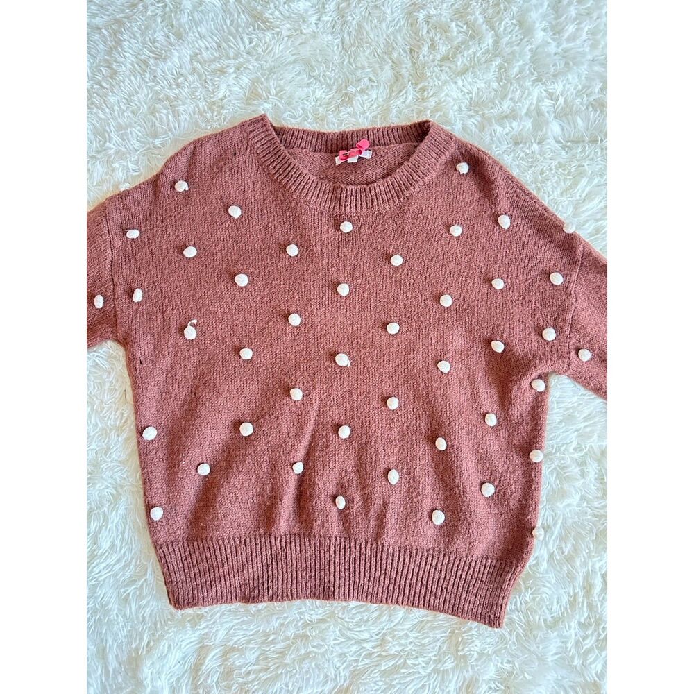 GB Gianni Bini Womens Size M Mauve Pom Pom Bobble Knit Sweater Pullover Soft
